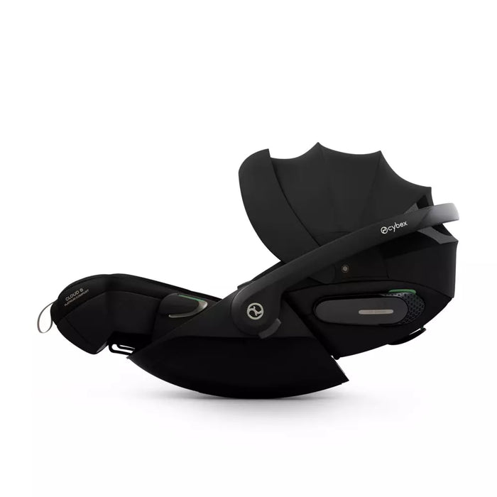 Cybex Cloud S Comfort turvakaukalo Sepia Black värissä täysin makuuasennossa