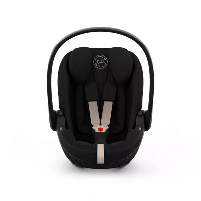 Cybex Cloud S Style Sepia Black turvakaukalo kuvattuna edestä pääntuki ylimmässä asennossa