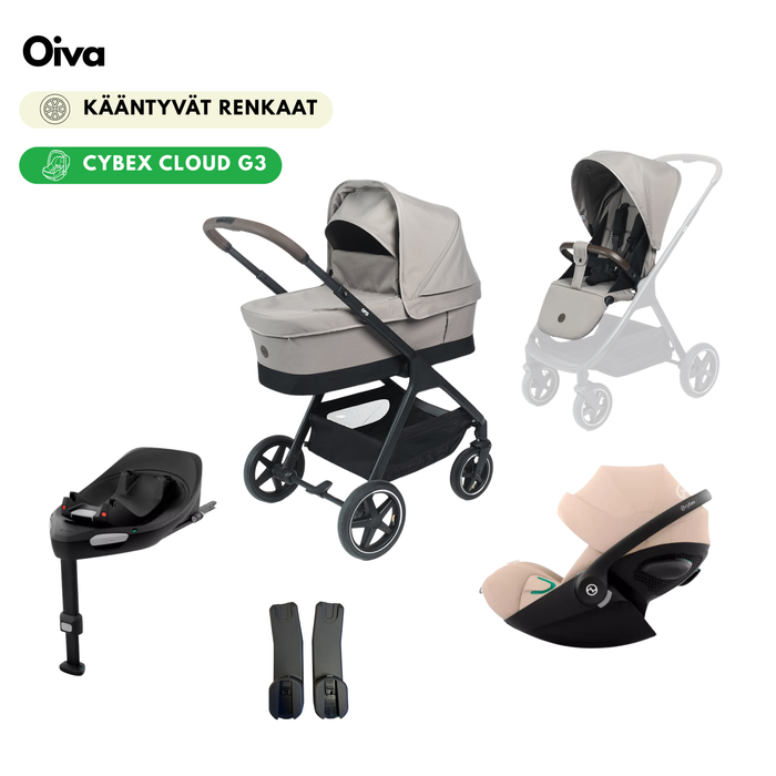 Oiva yhdistelmävaunut starttipaketti (+ Cybex Cloud G3-turvakaukalo jalustalla + adapterit)