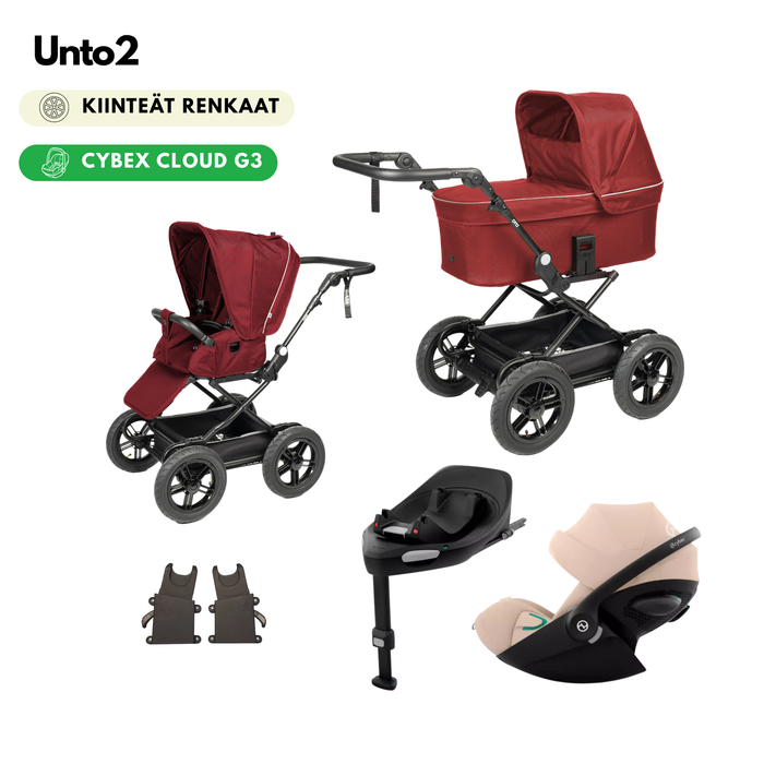 Starttipaketti Ora Unto2 yhdistelmävaunut kiinteillä renkailla (+ Cybex Cloud G3 turvakaukalo, jalusta, adapterit)